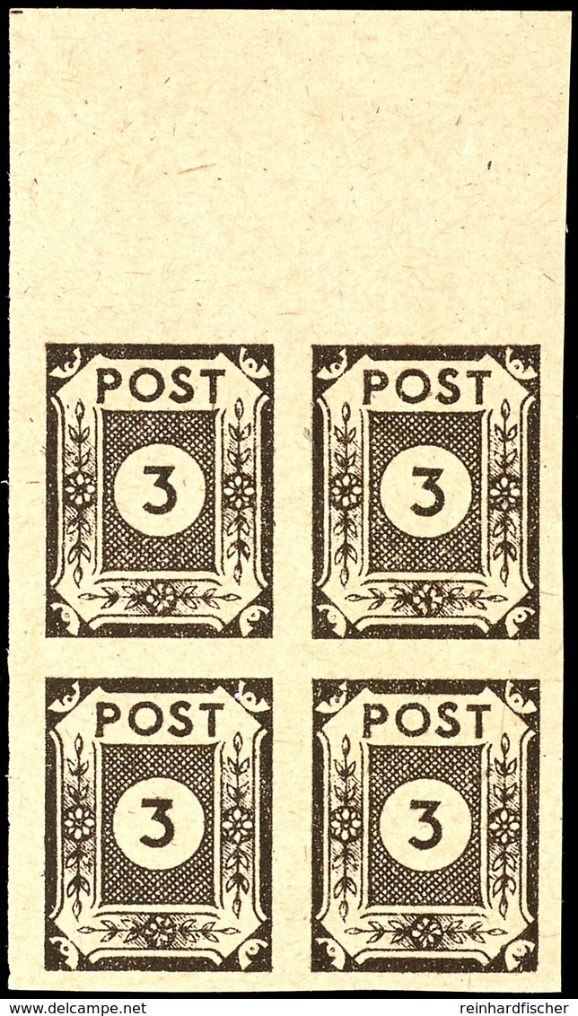 5120 3 Pf. Schwarzbraun, Papier V Mit Spargummi, Oberrand-4er-Block Mit Einmal Type II, Tadellos Postfrisch, Katalog: 51 - Sonstige & Ohne Zuordnung