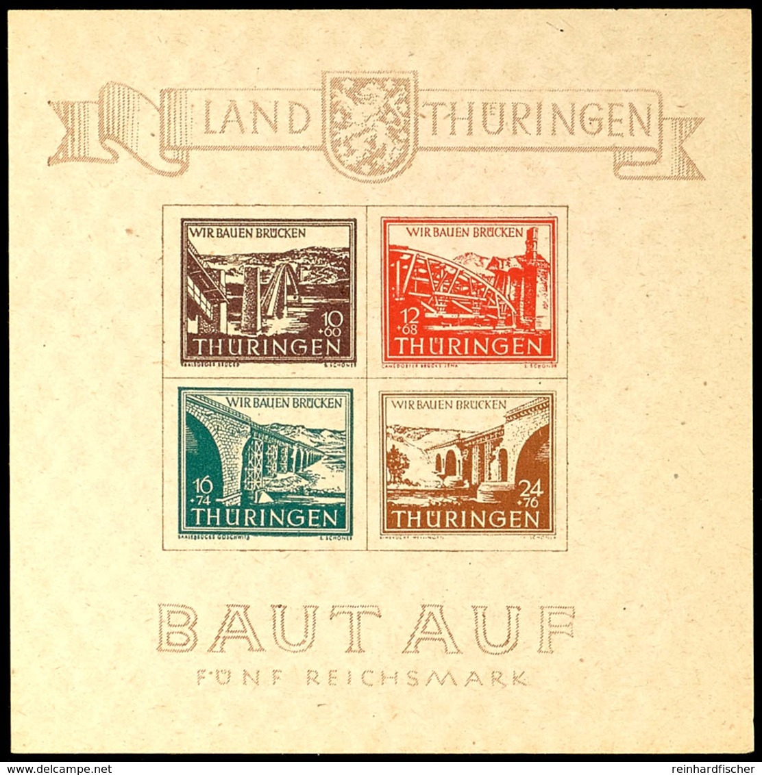 5209 Blockausgabe Wiederaufbau Zerstörter Brücken, Type I/III, Tadellos Postfrisch, Unsigniert, Fotoattest Herpichböhm B - Other & Unclassified