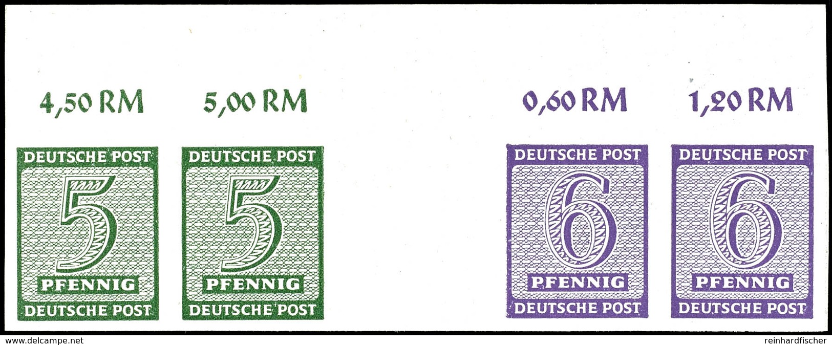 5213 5 Und 6 Pfg Ziffern Geschnitten Waagerechter Zusammendruck Mit Oberrand, Tadellos Postfrisch, Unsigniert, Mi. 250.- - Andere & Zonder Classificatie