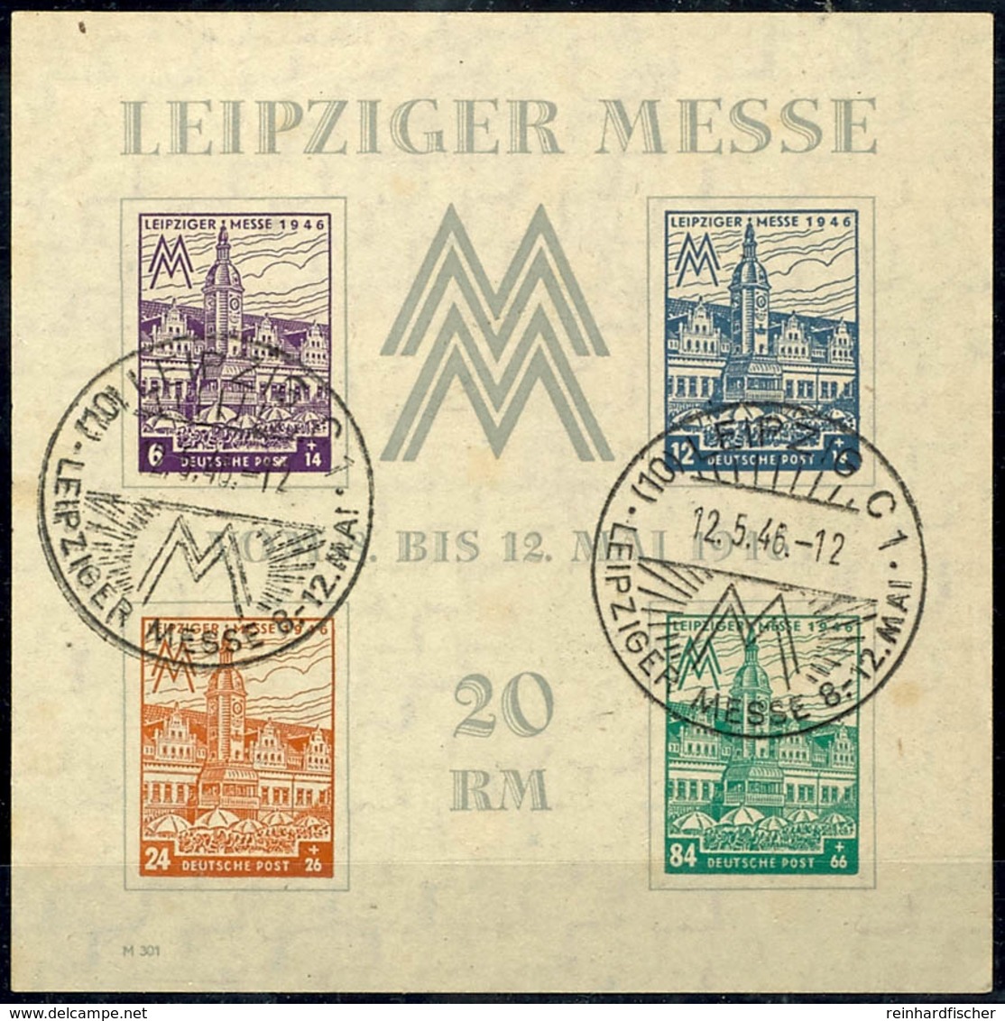 5226 1946, Leipziger Messe-Block, Wz.X, Gest., Fotoattest Ströh BPP, Mi. 350.-, Katalog: Bl.5aX O - Other & Unclassified