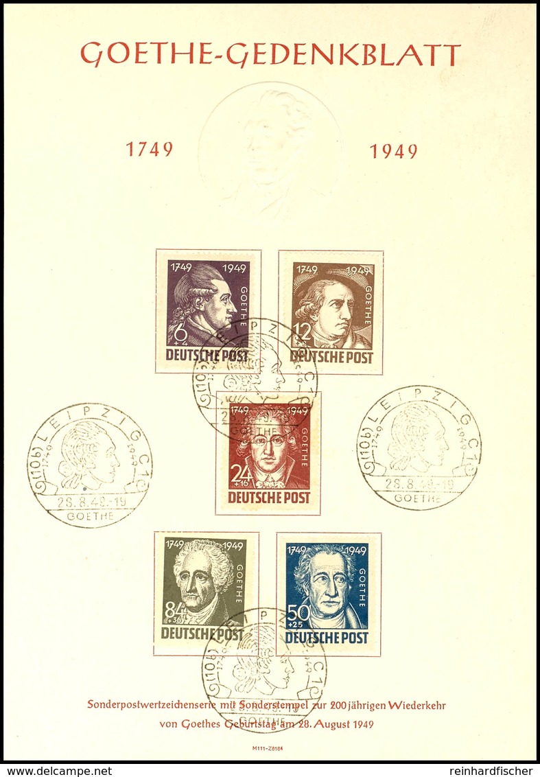 5263 1949, Goethe - Gedenkblatt. Pass. Frankiert Und SST Leipzig 28.08.49, Tadellos, Katalog: 234/38 BS - Andere & Zonder Classificatie