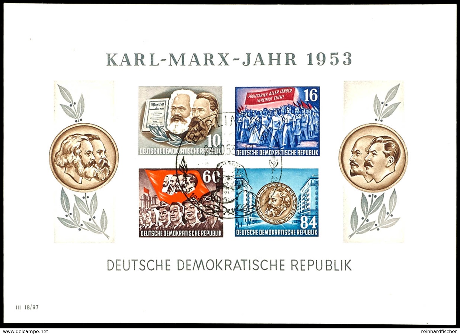 5293 Blockausgabe Karl Marx, 4 Blocks Komplett, Je Mit Sonderstempel "BERLIN W8", Tadellos, Mi. 600.-, Katalog: Bl.8/9 A - Sonstige & Ohne Zuordnung