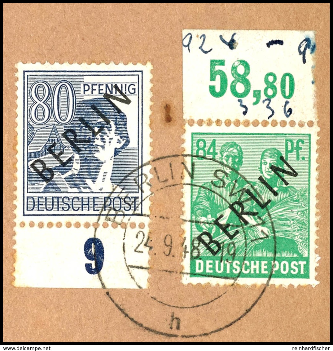 5358 80 Und 84 Pf Schwarzaufdruck Tadellos Auf Briefstücke, Tiefen Gepr. Schlegel D. BPP, Mi. 130,--, Katalog: 15+16 BS - Other & Unclassified