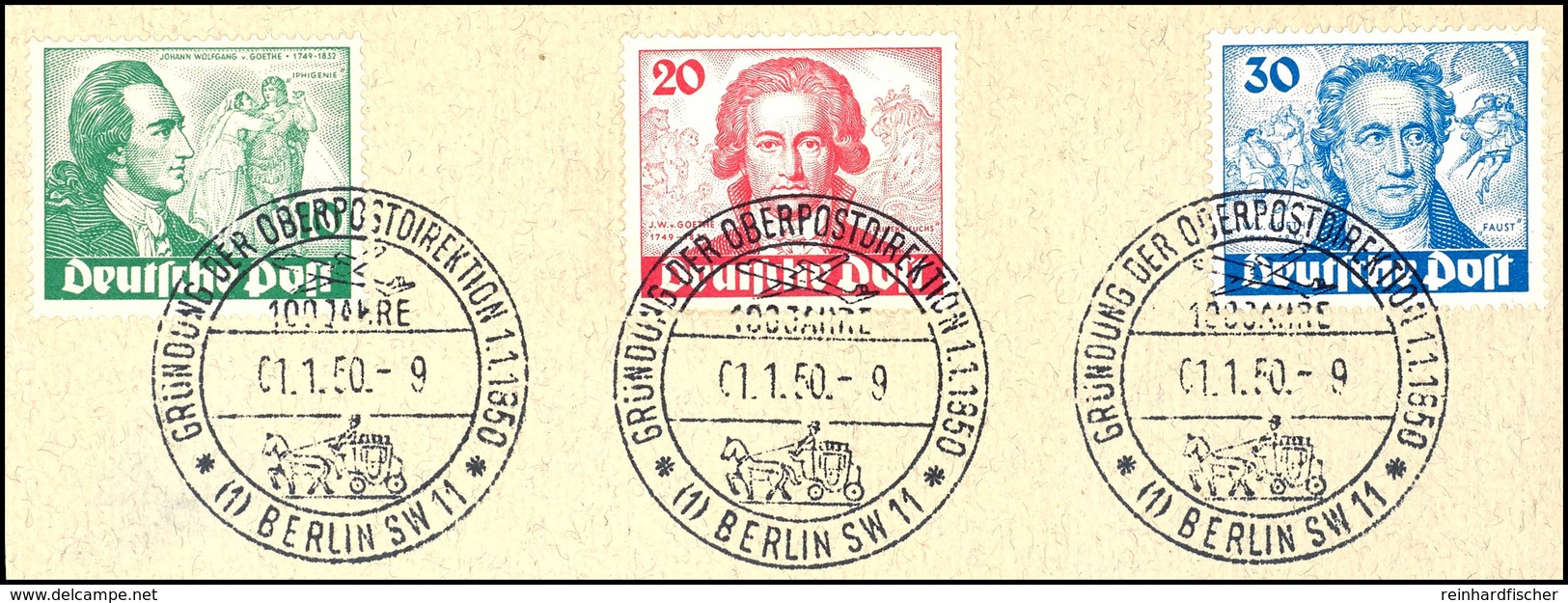 5381 10 - 30 Pfg Goethe, 3 Werte Komplett, Auf Briefstück Je Mit Sonderstempel "BERLIN SW / GRÜNDUNG DER OPERPOSTDIREKTI - Sonstige & Ohne Zuordnung