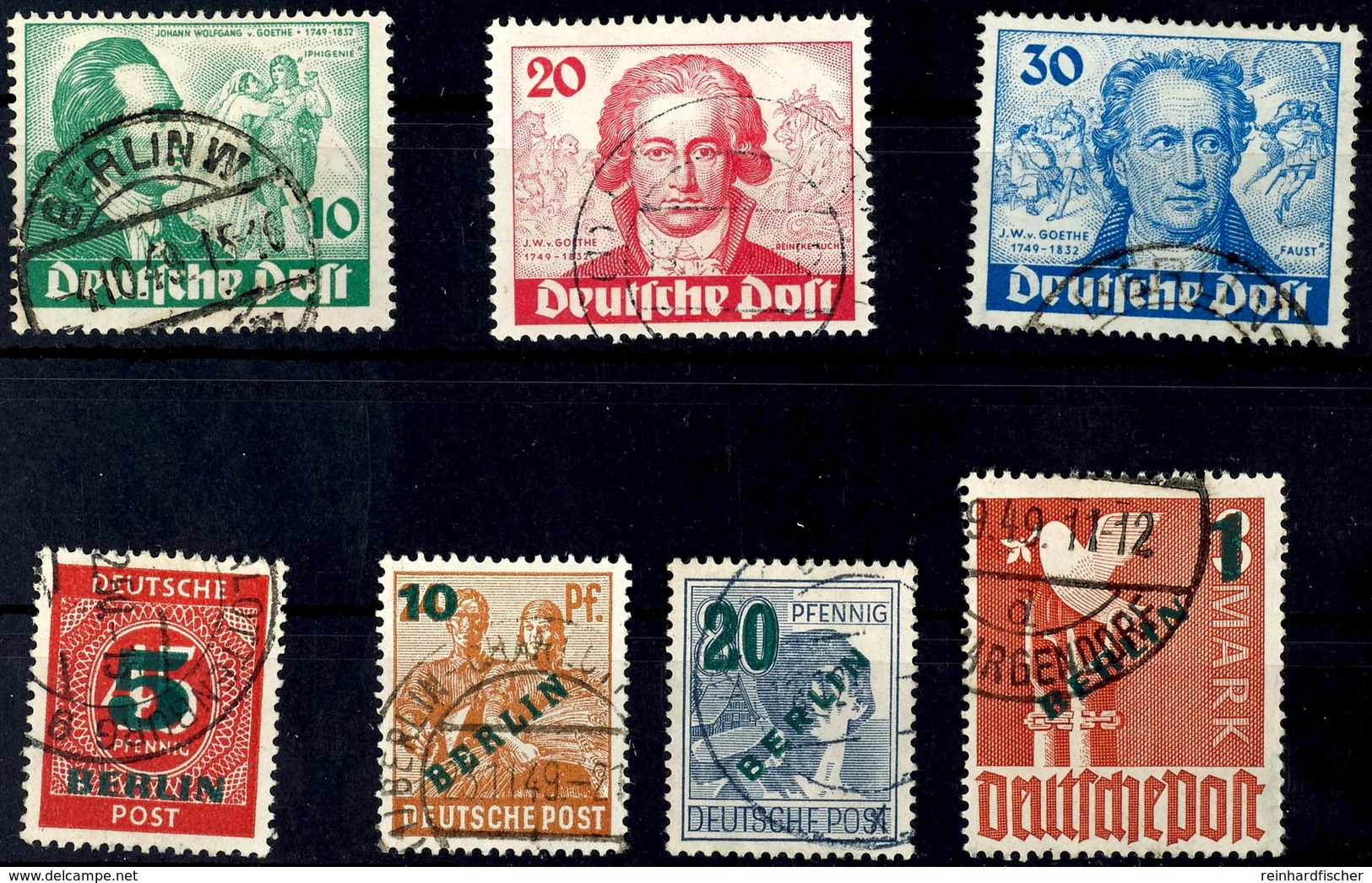 5382 Goethe Und Grünaufdruck, 3 Bzw. 4 Werte Kpl. Gestempelt, Mi. 220.-, Katalog: 61/67 O - Andere & Zonder Classificatie