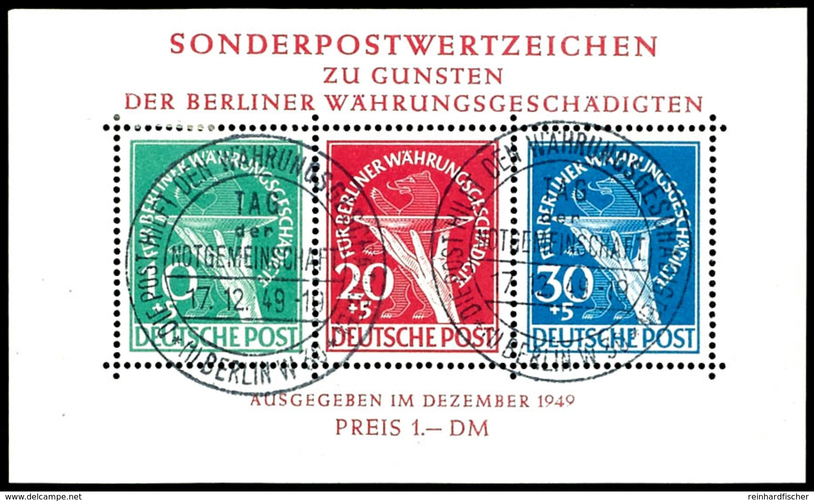 5399 Währungsgeschädigten-Block Mit Plattenfehler "Punkt Am Handgelenk" Auf Der 10 Pfg-Marke Mit Sonderstempel  BERLIN / - Sonstige & Ohne Zuordnung