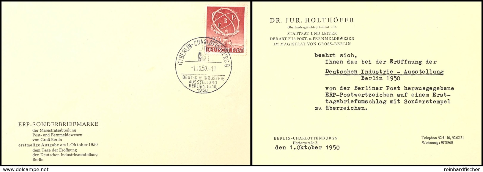 5401 20 Pfg. ERP Auf Amtl. FDC Mit Beigelegtem "Holthöfer" - A6-ÜberreichungsBlatt, Katalog: 71 FDC - Sonstige & Ohne Zuordnung