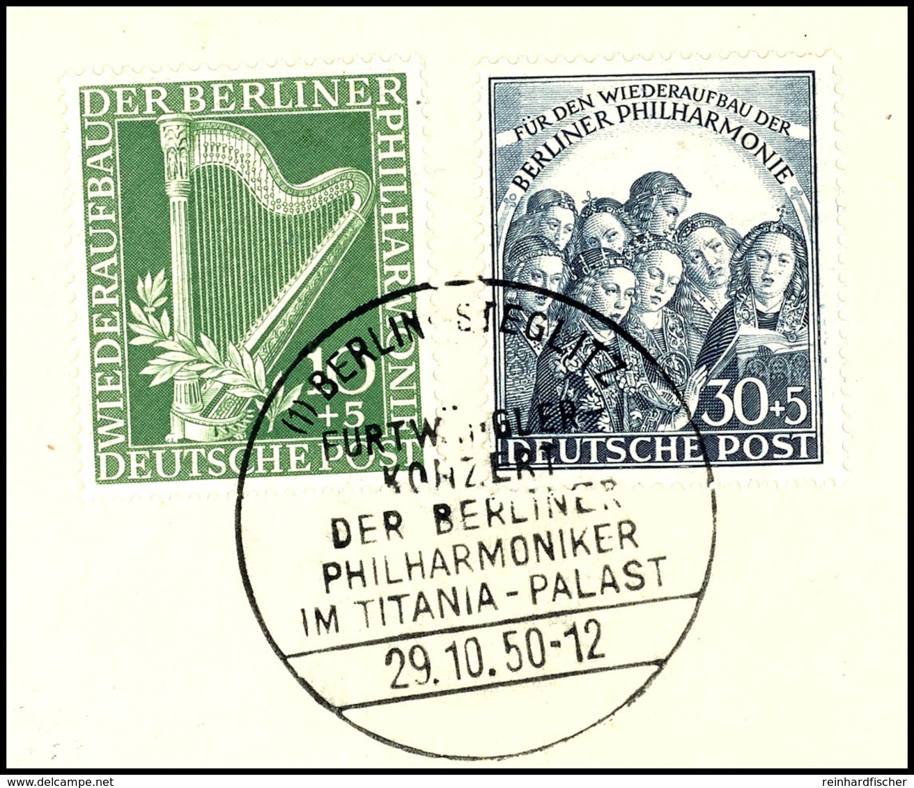 5405 10 -30 Pfg Philharmonie Auf Briefstück Mit Sonderstempel "BERLIN STEGLITZ 29.10.50", Tadellos, Mi. 140.-, Katalog:  - Sonstige & Ohne Zuordnung