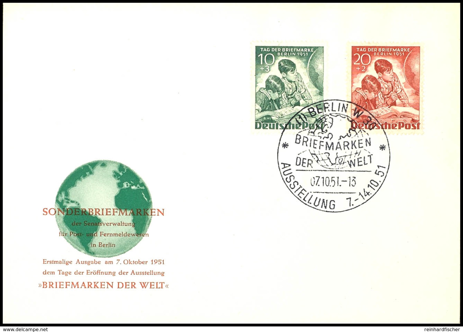 5411 10 Pfg Und 20 Pfg Tag Der Briefmarke 1951, Amtlicher Blanko-FDC Mit Ersttagsstempel "BERLIN W30 7.10.51", Tadellose - Sonstige & Ohne Zuordnung