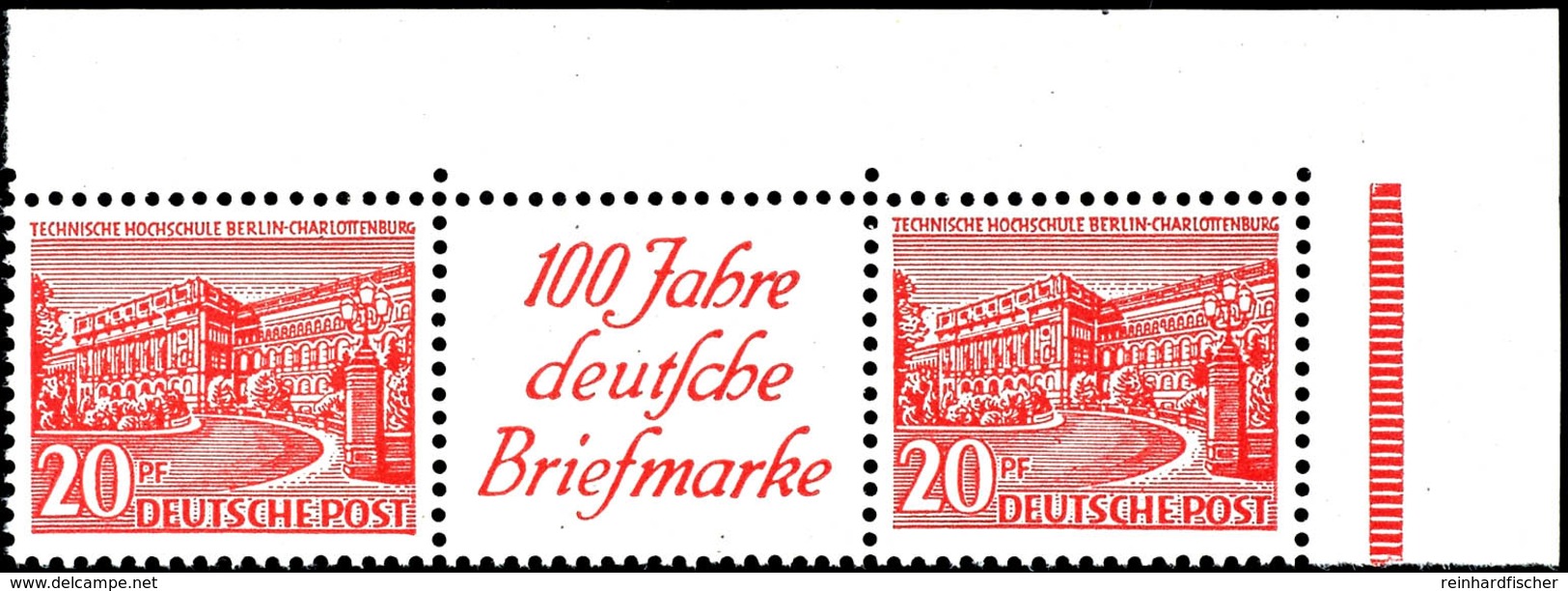 5433 20 Pf+Ra1+20 Pf., Waager. Zusammendruck, Rechte Obere Bogenecke Postfrisch, 1 Marke PF I, Mi. 600.-, Katalog: W16 * - Sonstige & Ohne Zuordnung