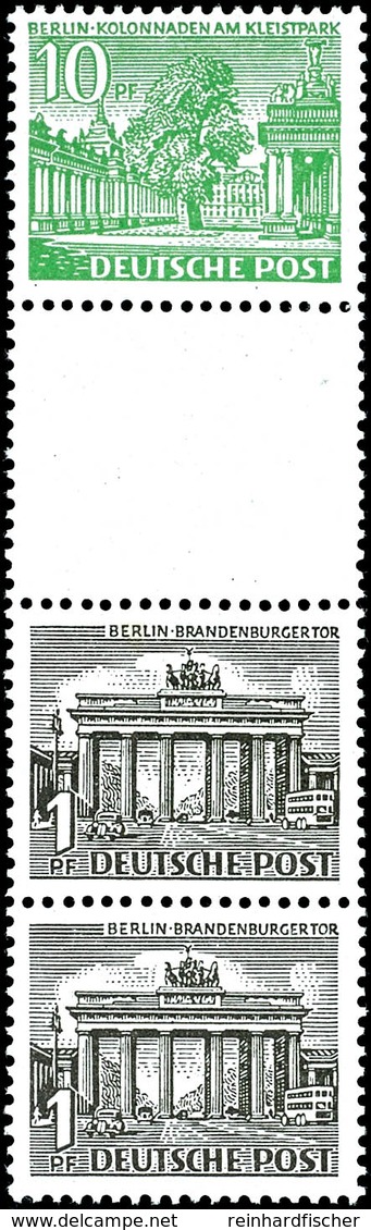 5434 Berliner Bauten, 10 Pfg + Z + 1 Pfg, Senkrechter Zusammendruck, Zierfeld Gezähnt, Tadellos Postfrisch, Gepr. Schleg - Andere & Zonder Classificatie