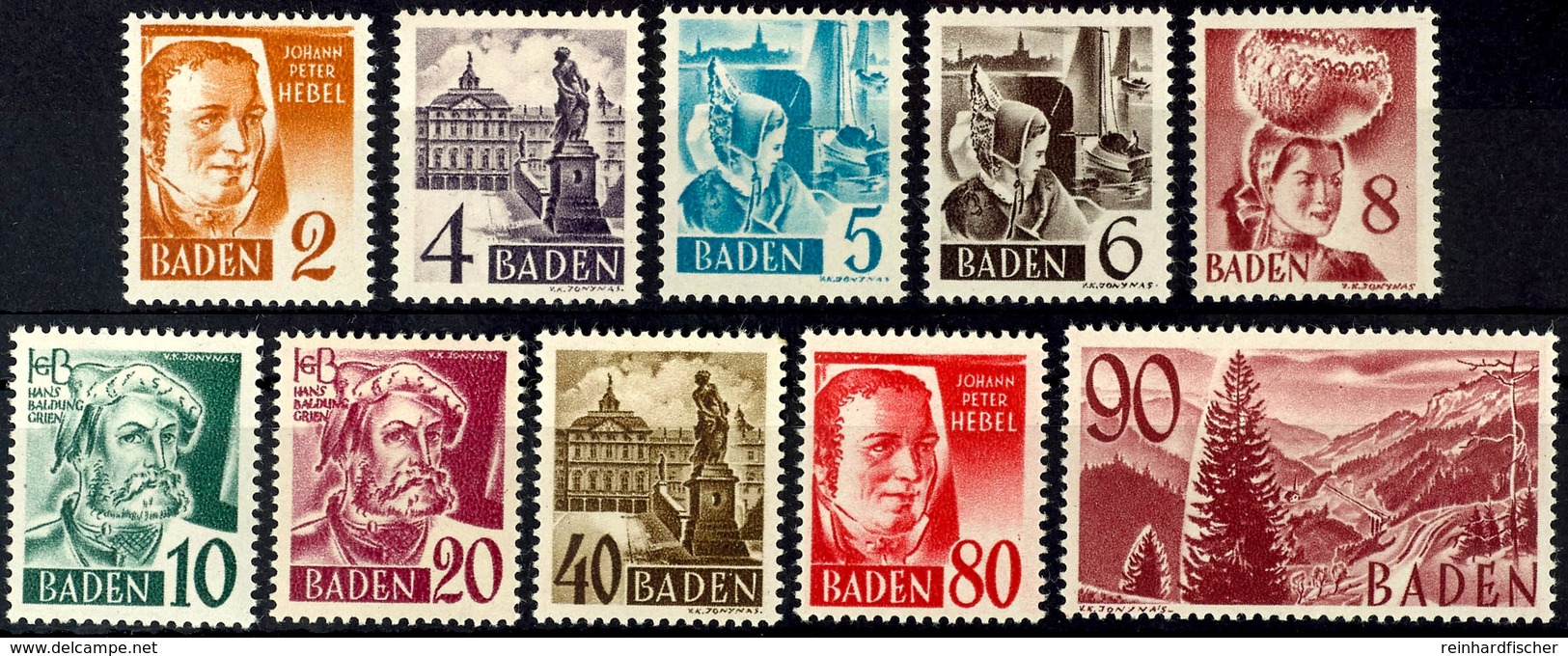 5445 2 - 90 Pfg Freimarken, 10 Werte Komplett, Tadellos Postfrisch, Unsigniert, Mi. 200.-, Katalog: 28/37 ** - Sonstige & Ohne Zuordnung