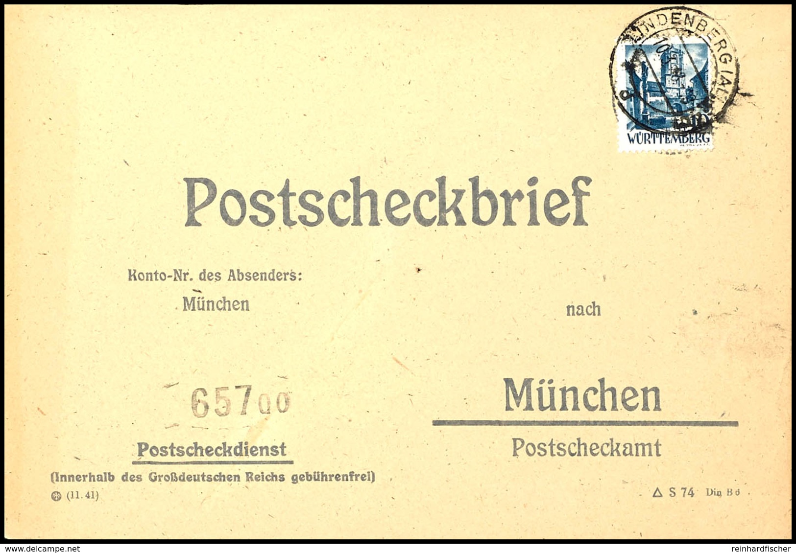 5466 10 Pfg. Auf Portogerechtem Postscheckbrief Von "LINDENBERG 10.3.48" Nach München, Fotokurzbefund Straub BPP, Katalo - Andere & Zonder Classificatie