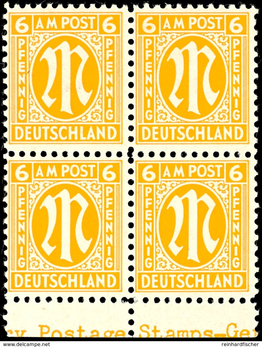 5477 6 Pf. AM-Post Amerikanischer Druck, Orangegelb, "y"-Papier, Untererrand-4er-Block, Postfrisch, Gepr. Hettler BPP, M - Other & Unclassified