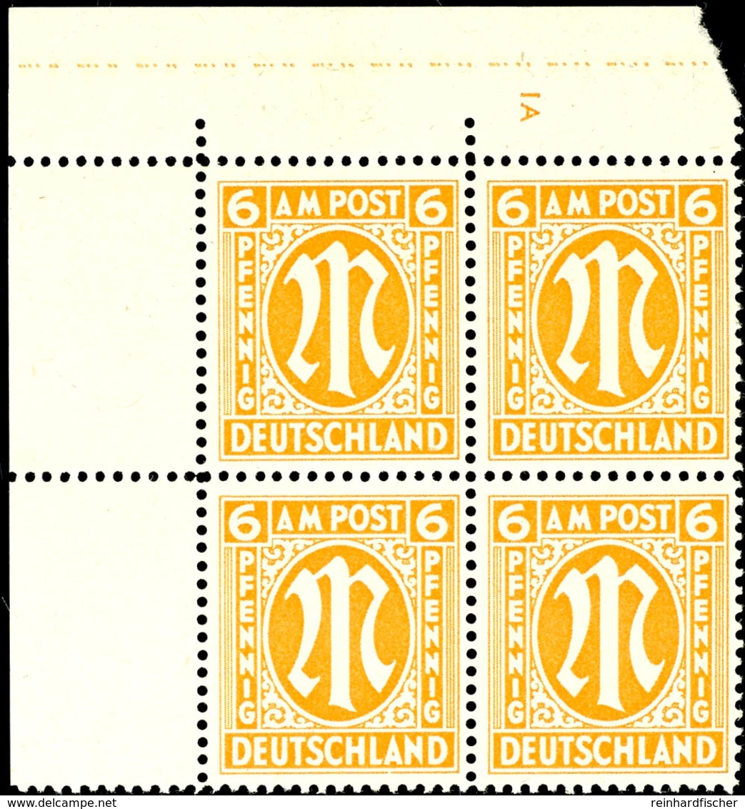 5488 6 Pfg AM-Post, Englischer Druck, Eckrand-4er-Block Mit Platten-Nr. "1A", Tadellos Postfrisch, Ein Wert Minimale Haf - Other & Unclassified