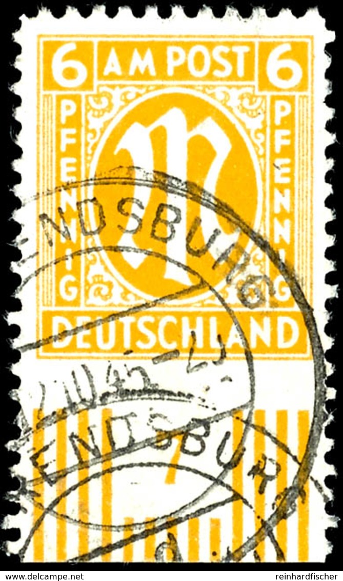 5501 6 Pfg AM-Post, Deutscher Druck, Type BZ, Unten Ungezähnt Mit Unterrand, Sauber Rundgestempelt "RENDSBURG 12.10.45", - Other & Unclassified