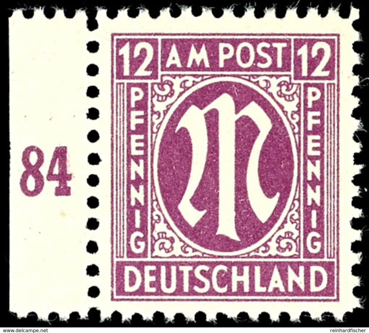 5504 12 Pf. AM-Post Deutscher Druck, Dkl.purpur, Gez. 11½:11, Linkes Randstück, Postfrisch, Mi. 100,-., Katalog: 23C ** - Sonstige & Ohne Zuordnung