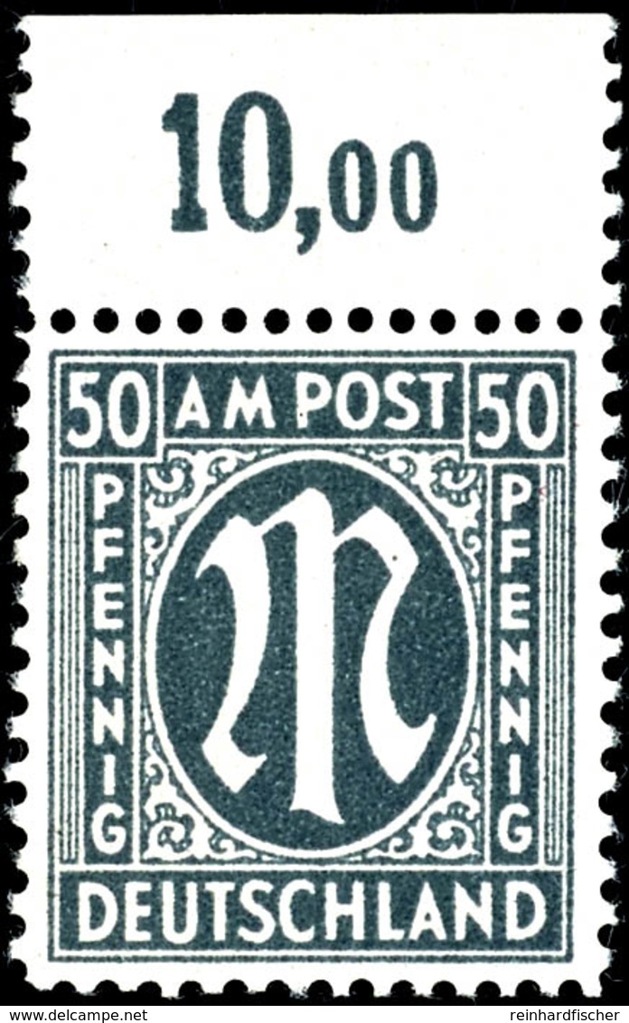 5507 50 Pf. AM-Post Deutscher Druck, Schwarzgrün, Gez. 11½:11, Oberrandstück Postfrisch, Gepr. Schlegel BPP, Mi. 200,-., - Other & Unclassified