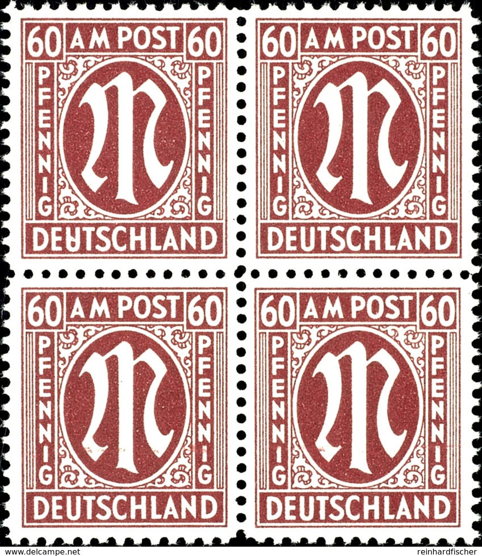 5510 60 Pfg AM-Post, Deutscher Druck, Dunkelkarminbraun Mit Plattenfehler VII Im 4er-Block Mit Normalmarken, Tadellos Po - Other & Unclassified