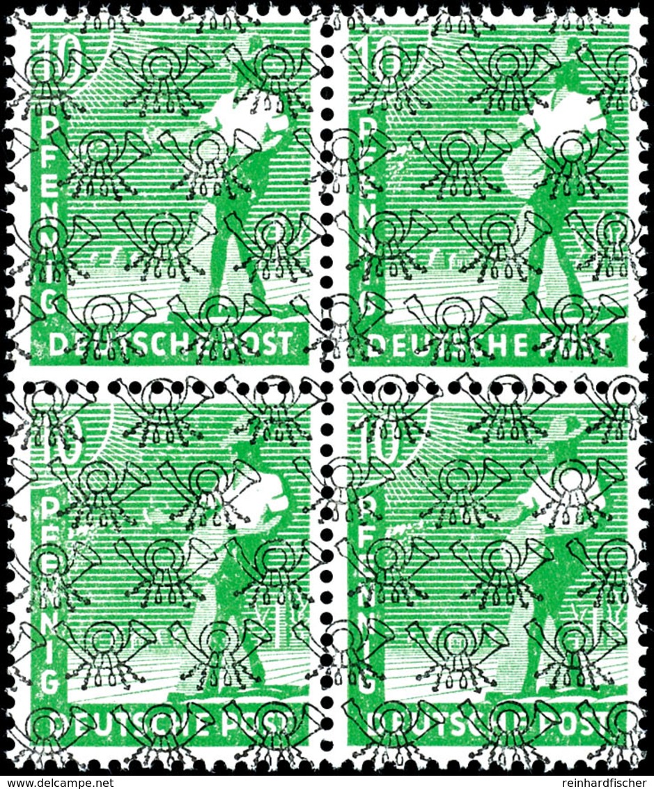 5530 10 Pf. Arbeiter, Netzaufdruck, Dkl. Gelblichgrün, 4er-Block (senkr. Gefaltet), Postfrisch, Gepr. ARGE, Mi. 400,-, K - Andere & Zonder Classificatie