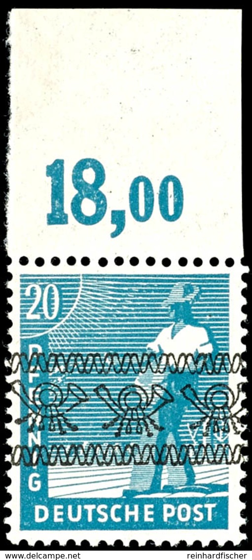 5537 20 Pf. Arbeiter, Bandaufdruck, Grünlichblau, Oberrandstück Ndgz.,postfrisch (Falzrest Im Rand), Gepr. ARGE, Mi. 120 - Andere & Zonder Classificatie