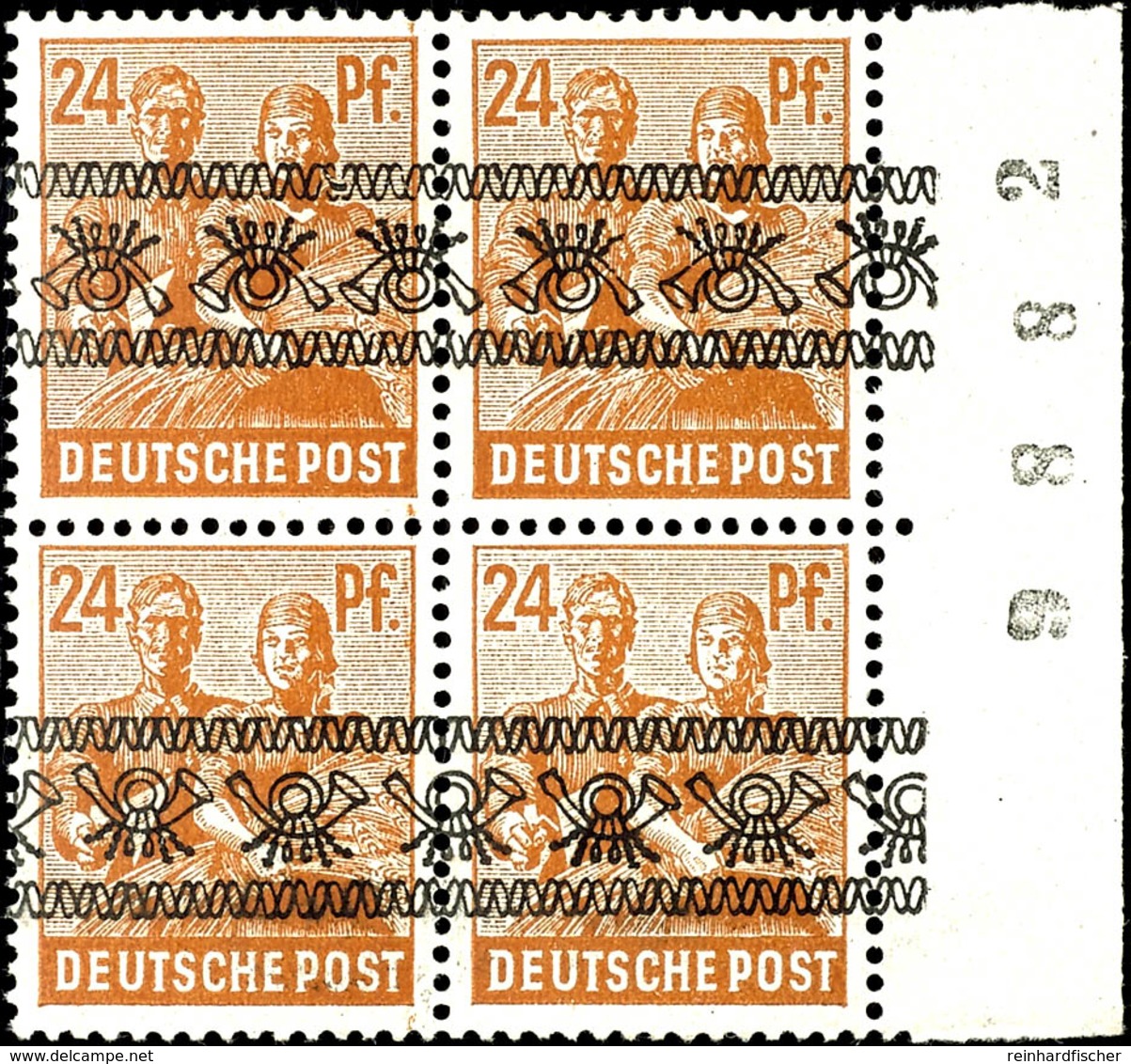 5540 24 Pfg Arbeiter Mit Bandaufdruck, Rand-4er-Block Dabei Oberes Paar Mit Kopfstehendem Aufdruck, Tadellos Postfrisch, - Andere & Zonder Classificatie