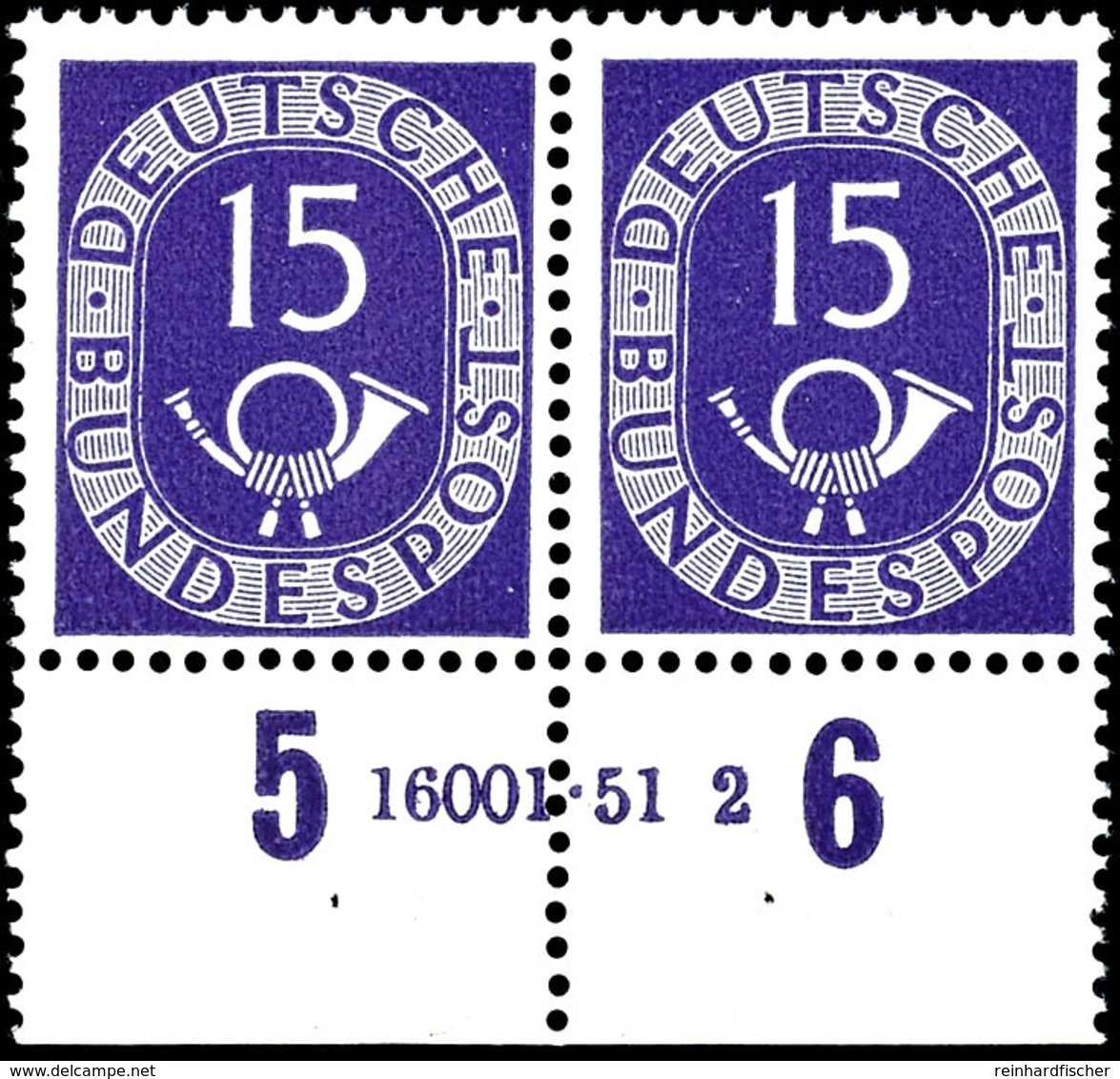 5649 15 Pfg Posthorn, Unterrandpaar Mit HAN "16001.51 2", Tadellos Postfrisch, Unsigniert, Kabinett, Mi. 400.-, Katalog: - Sonstige & Ohne Zuordnung