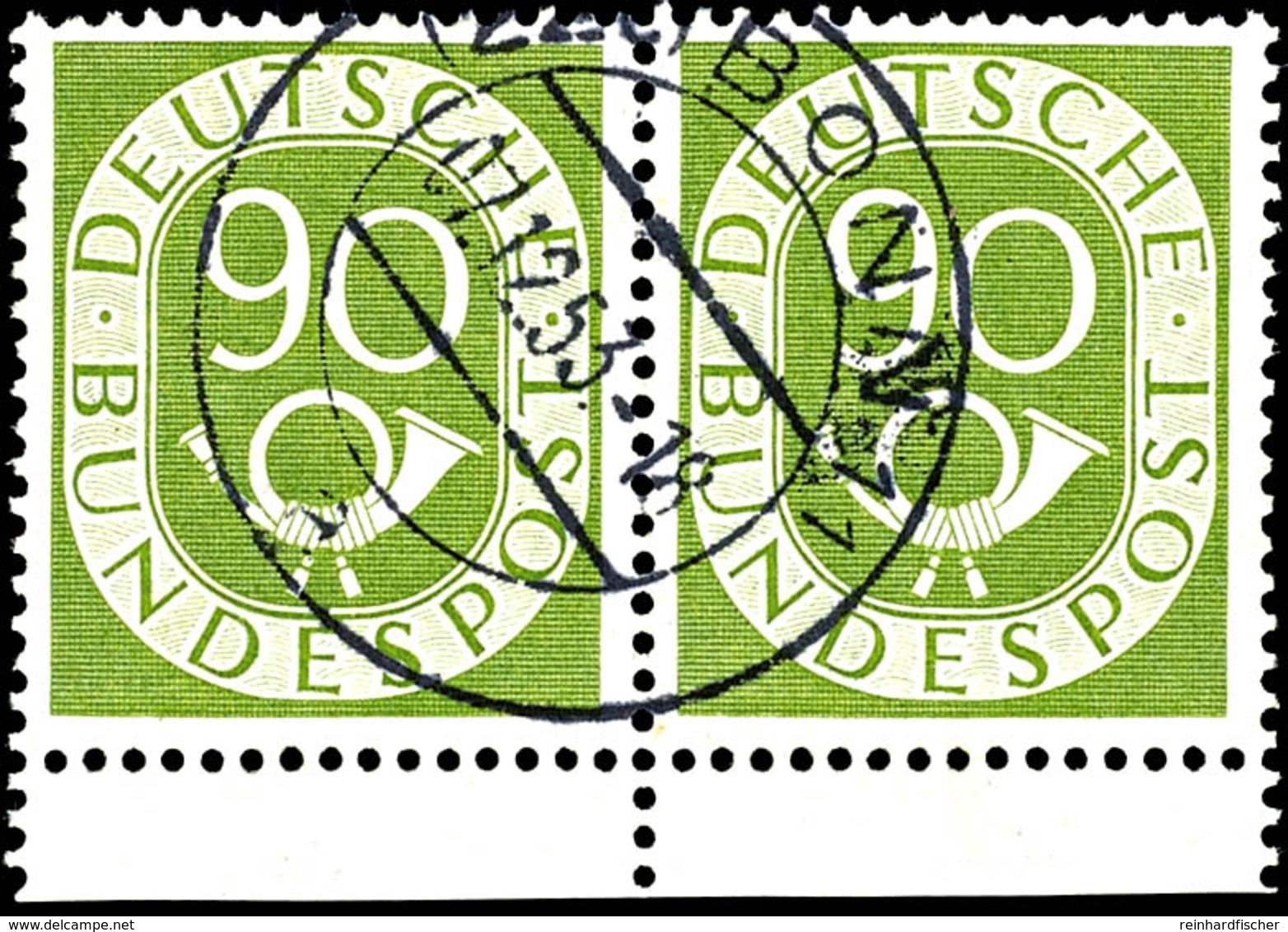 5660 90 Pf. Posthorn, Waager. Unterrandpaar, Tadellos, Gest., Mi. 400,-, Katalog: 138 O - Sonstige & Ohne Zuordnung