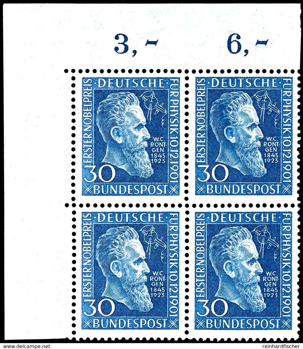 5682 30 Pfg. Röntgen, Postfrische 4-er Blocks Aus Der Linken Oberen Bogenecke, Mi. 320.-, Katalog: 147 ** - Sonstige & Ohne Zuordnung