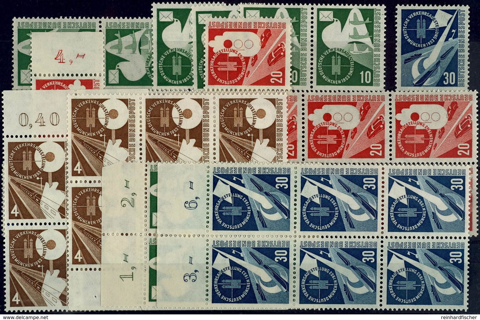 5689 1953, Verkehrsausstellung, 10 Postfrische Sätze, Je Tadellos, Mi. 850,-, Katalog: 167/70 ** - Sonstige & Ohne Zuordnung