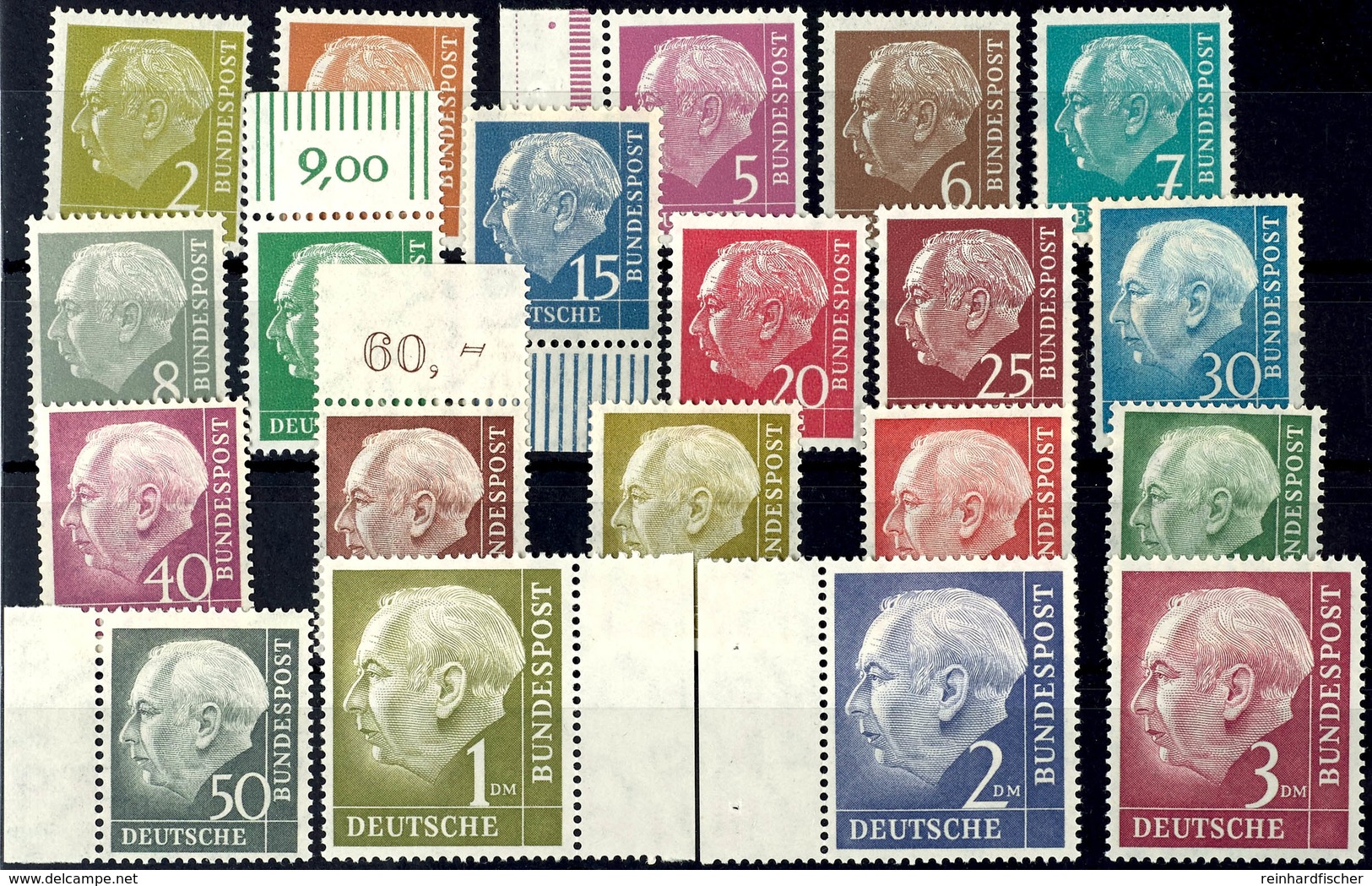 5692 2 Pf. Bis 3 Mark, Heuss, 20 Werte Kpl. Postfrisch, Mi. 300.-, Katalog: 177/96 ** - Sonstige & Ohne Zuordnung