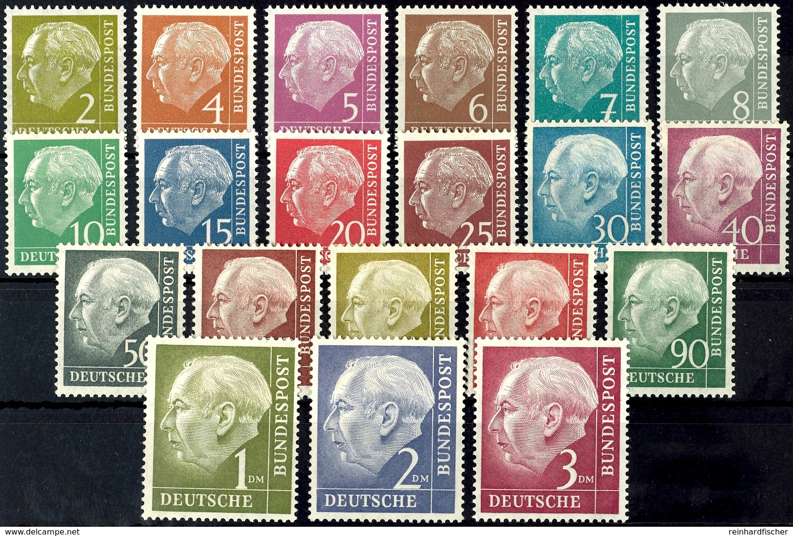 5693 2 Pfg - 3 DM Heuss, 20 Werte Komplett, Tadellos Postfrisch, Unsigniert, Mi. 300.-, Katalog: 177/96 ** - Sonstige & Ohne Zuordnung