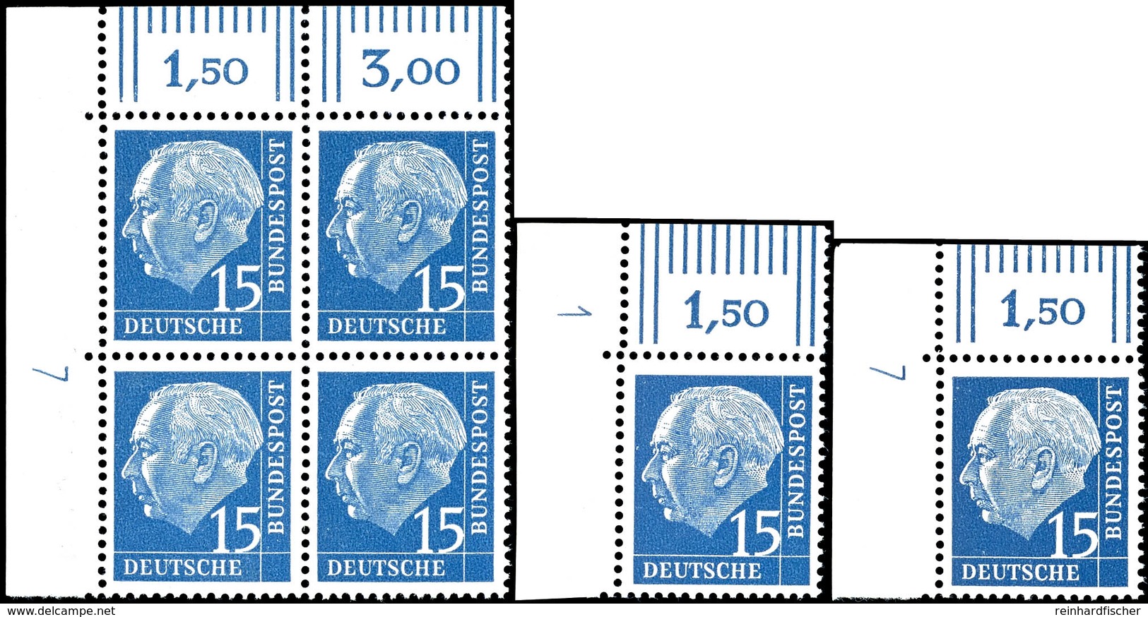 5705 15 Pfg Heuss, 6 Werte Jeweils Mit Linker Oberer Bogenecke Und RZ Sowie Verschiedenen Druckerzeichen (1 1a, 2 Neg2a, - Andere & Zonder Classificatie