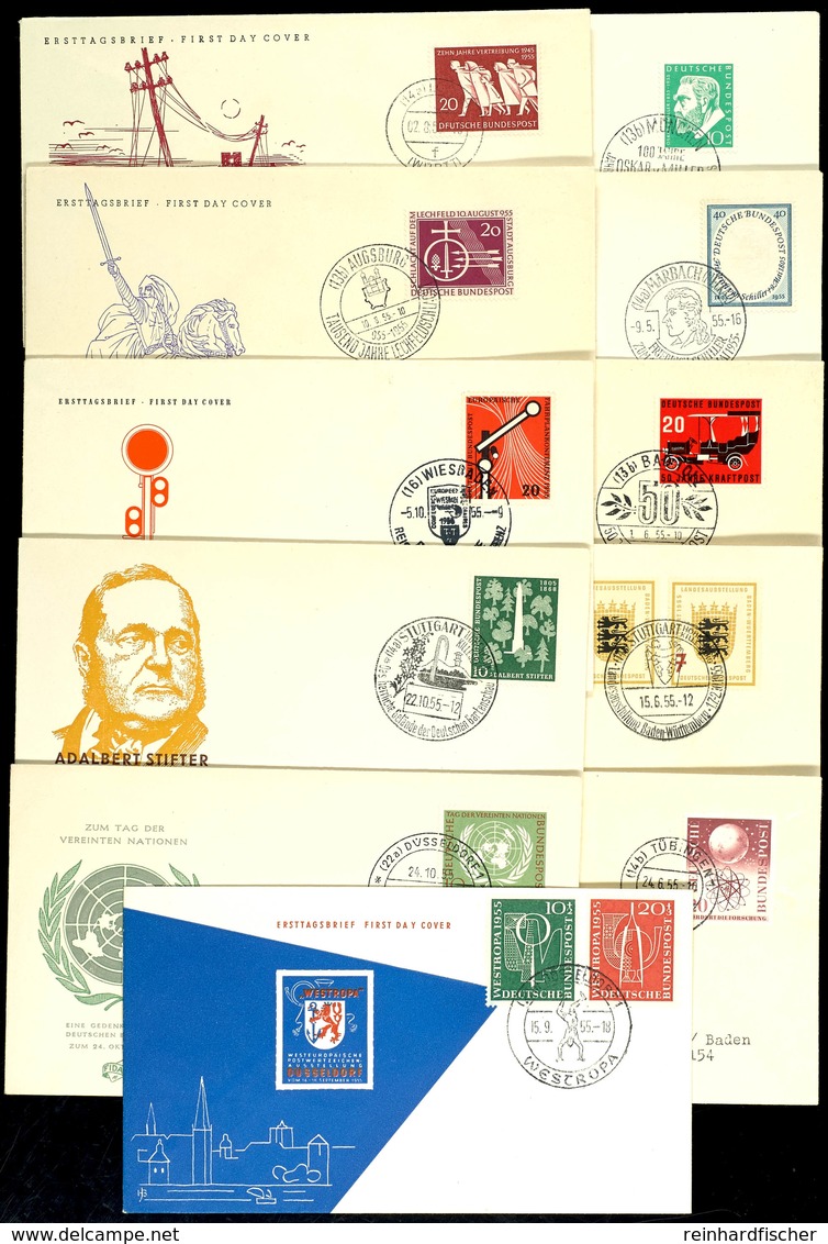 5718 1955, FDC Kpl. Ab "Miller" Bis "UNO" Je Auf Tadellosen Schmuckumschlägen, Einmal Zuadressiert, Sonst Ohne Anschrift - Andere & Zonder Classificatie