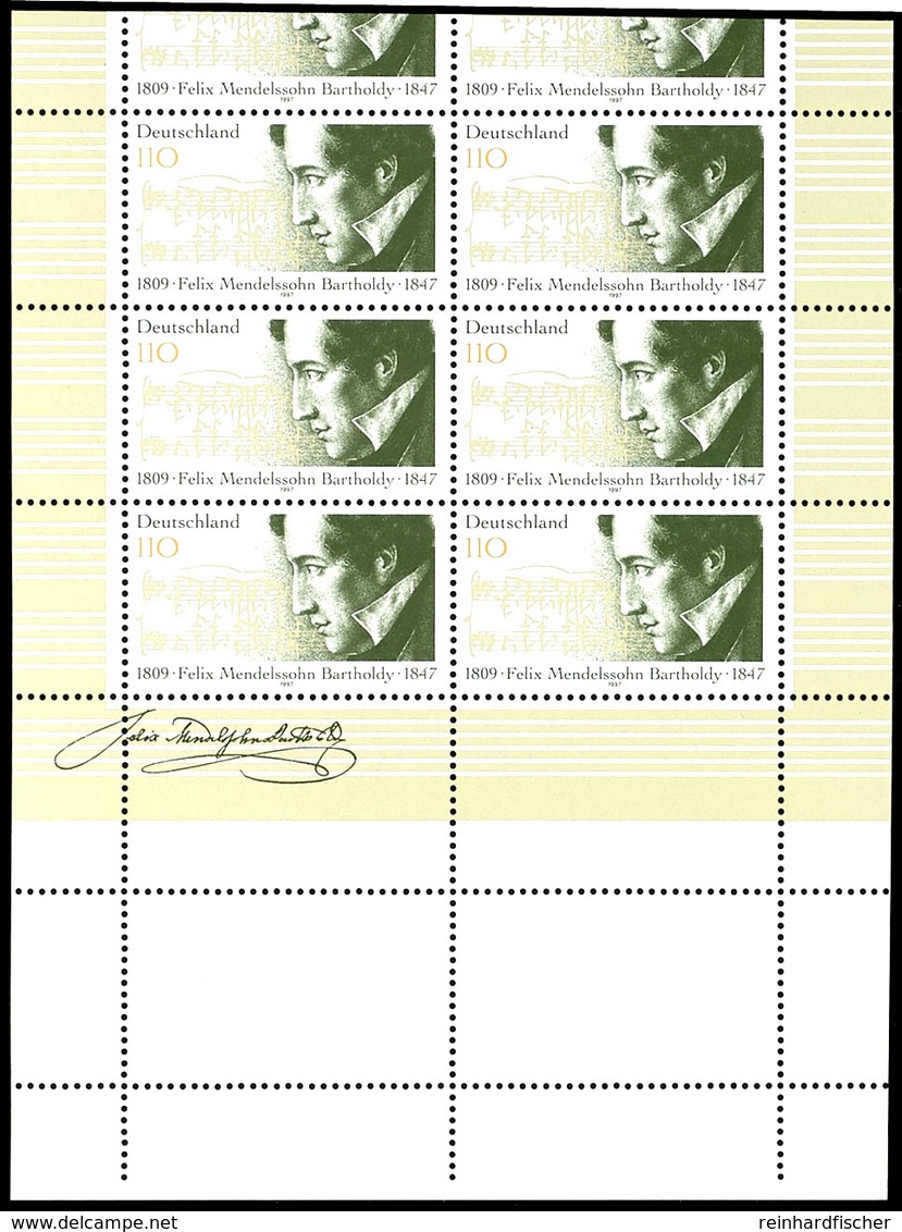 5741 110 Pfg Mendelssohn Bartholdy, Markant Verzähnter Kleinbogen Mit Vier Leerfeldern Unten, Tadellos Postfrisch, Sehr  - Other & Unclassified