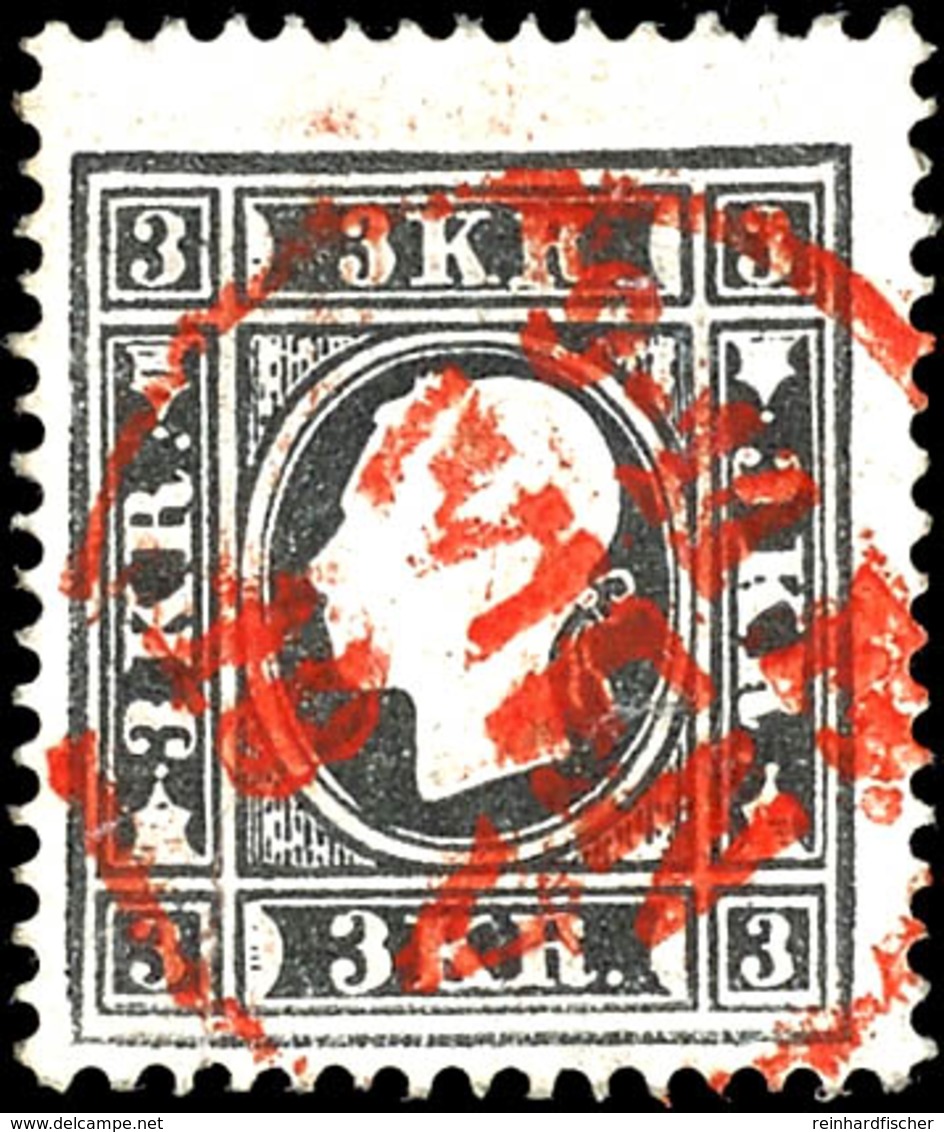 5832 3 Kr. Schwarz, Type Ib, Klarer Roter Zentr. K1 "WIEN", Mi. 300.-, Katalog: 3Ib O - Sonstige & Ohne Zuordnung