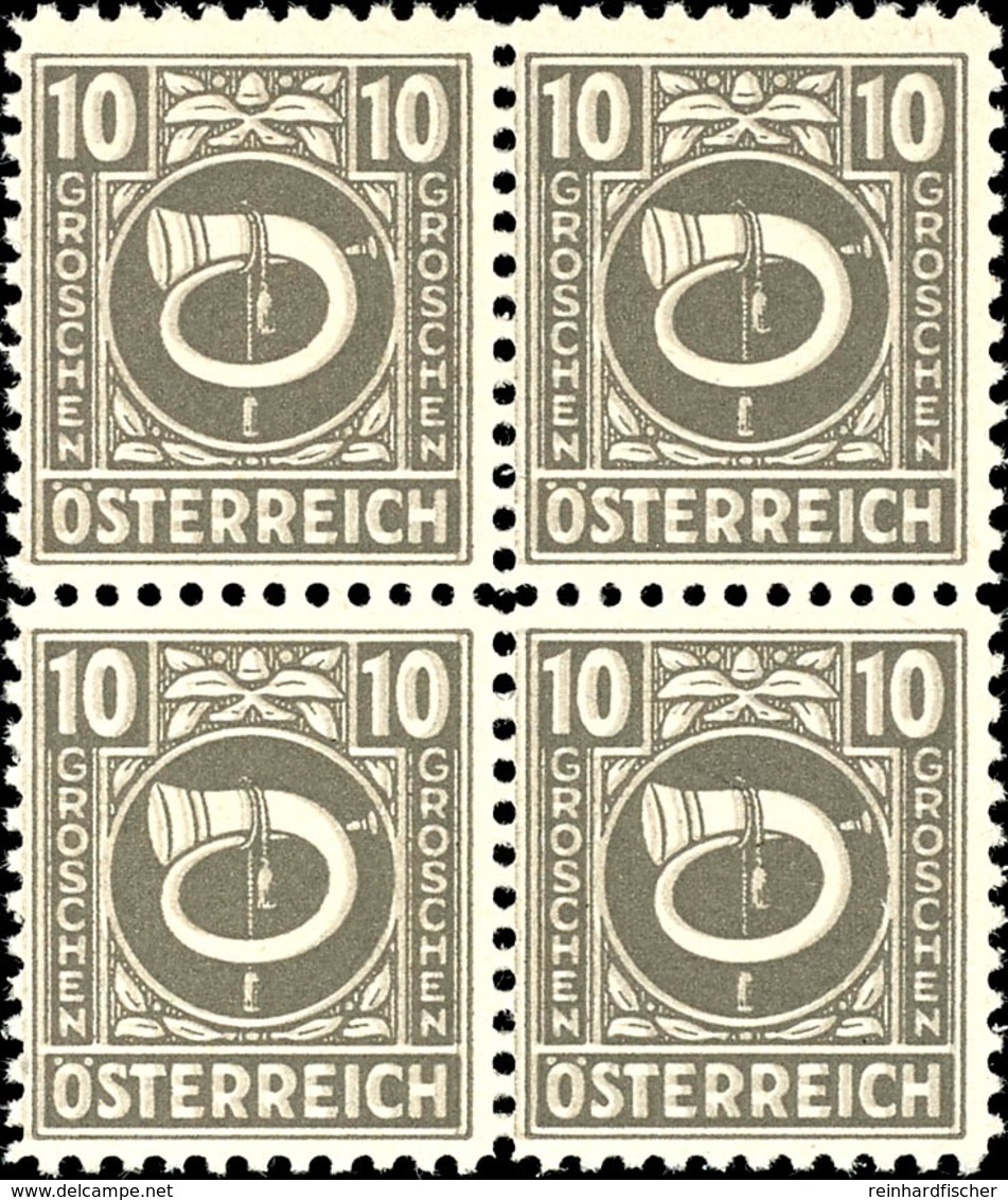 5848 10 Groschen Posthorn, Abart "Doppeldruck", Viererblock, Tadellos Postfrisch, Fotoattest Dr. Glavanovitz VÖB: "echt  - Sonstige & Ohne Zuordnung