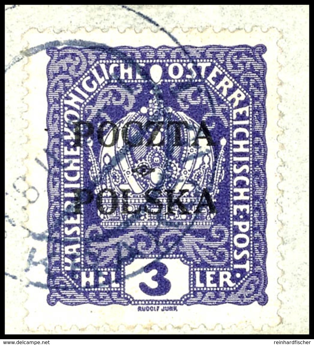 5859 1929, 3 Heller Krakauer Ausgabe, Überdruck Von Platte I Feld 50, Tadellos Gestempelt "Krakow 1" Auf Briefstück, Fot - Sonstige & Ohne Zuordnung