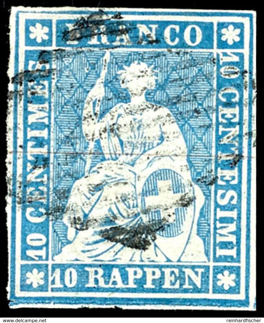 5916 10 Rp. Strubel Hellgrünlichblau, 3. Berner Druck, Sog. Seidenpapier, Zentr. Raute, Allseits Weissrandig Vom Unteren - Sonstige & Ohne Zuordnung