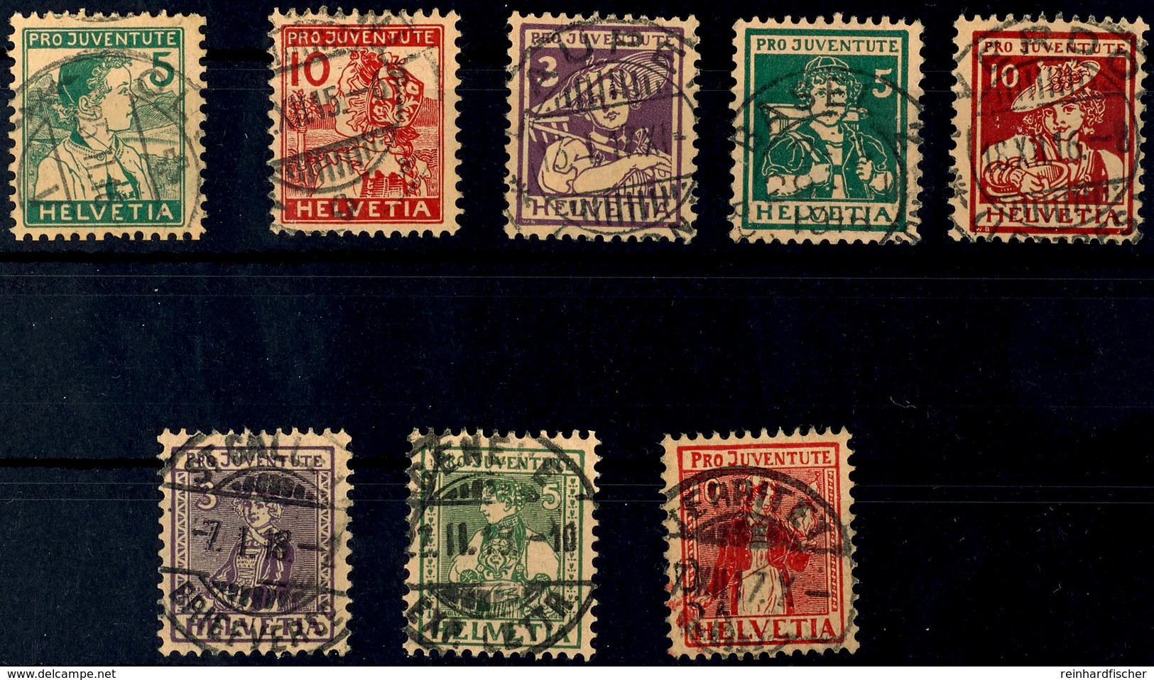 5970 5 Bis 10 C. Pro Juventute 1915/16 Und 1917, 8 Werte Kpl. Gestempelt, Mi. 380.-, Katalog: 128/35 O - Sonstige & Ohne Zuordnung