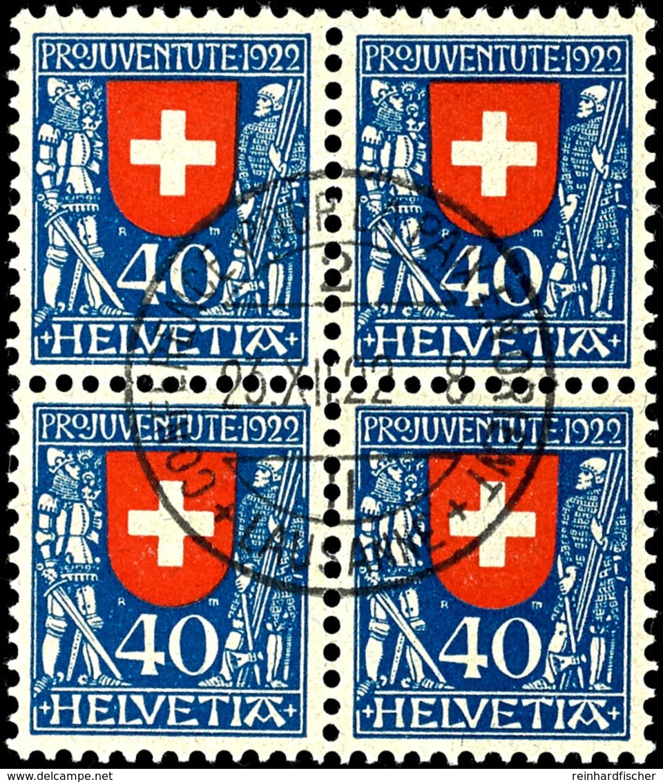 5983 1922, 5-40c. Pro Juvantute, 4-er Blocks Mit Zentrischen Stempeln "CONFERENCE POOR LA PAIX EN ORIENT/LAUSANNE 23.XII - Other & Unclassified