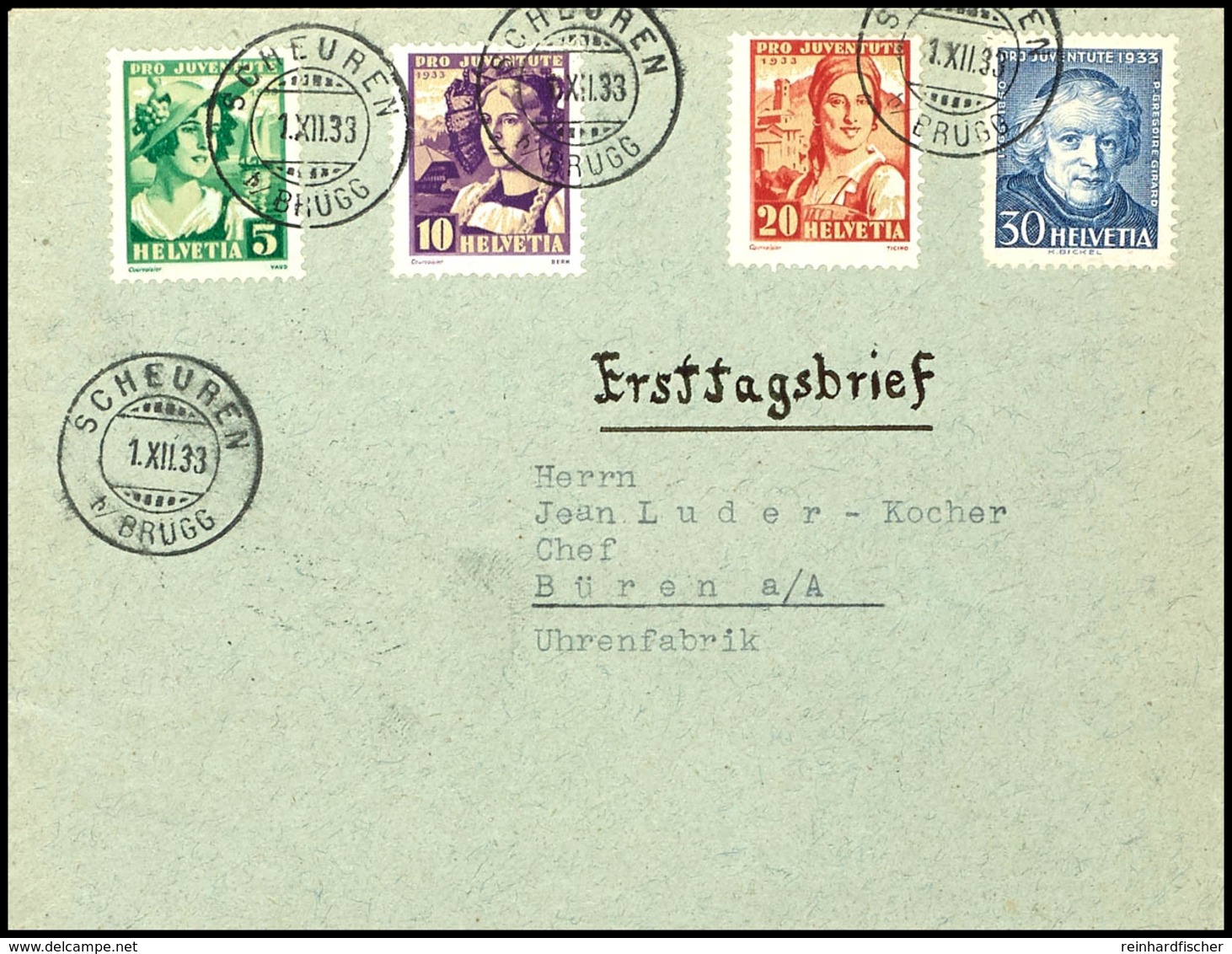 5987 Pro Juventute 1933 Auf FDC Nach Büren A/A, Mi. 550,-, Katalog: 266/69 FDC - Sonstige & Ohne Zuordnung