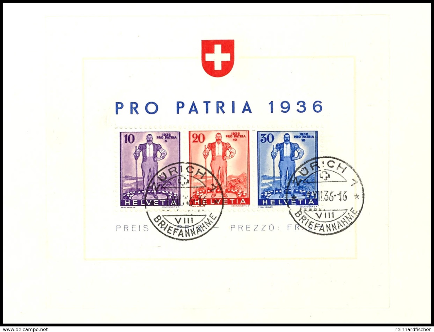 5993 Block-Ausgabe "Pro Patria 1936", Sauber Rundgestempelt "ZÜRICH 1 BRIEFANNAHME I. XI.36", Mi. 250.-, Katalog: Bl.2 B - Sonstige & Ohne Zuordnung