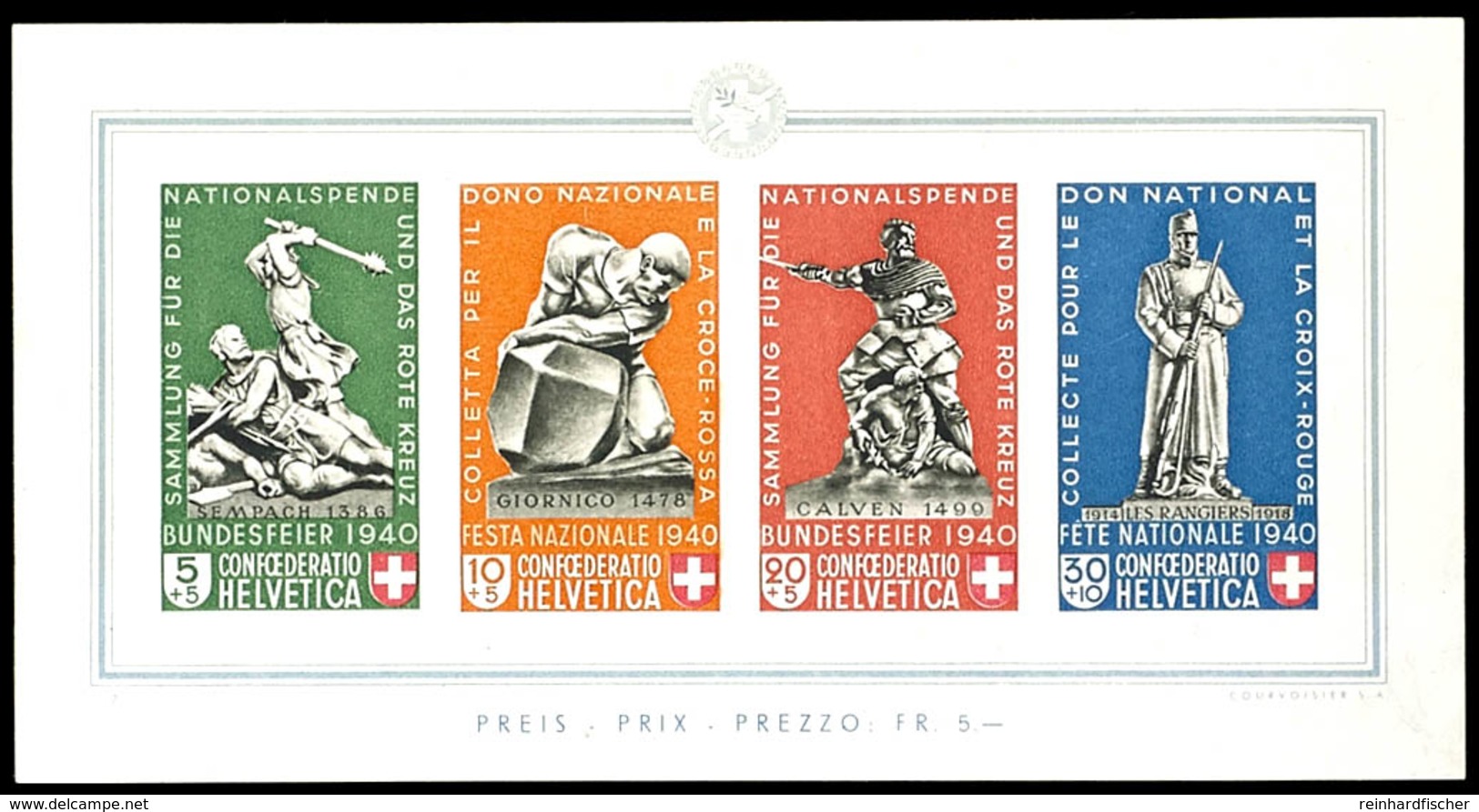 6001 Blockausgabe "Pro Patria 1940 - Denkmäler", Tadellos Postfrisch, Mi. 450.-, Katalog: Bl.5 ** - Sonstige & Ohne Zuordnung