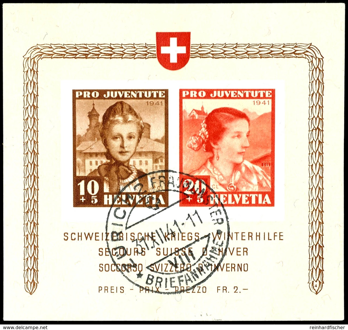 6004 1941, Blockausgabe "Kriegs-Winterhilfe / Pro Juventute 1941", Zentrisch Gestempelt "ZÜRICH 2 31.XII.41", Tadellos,  - Andere & Zonder Classificatie