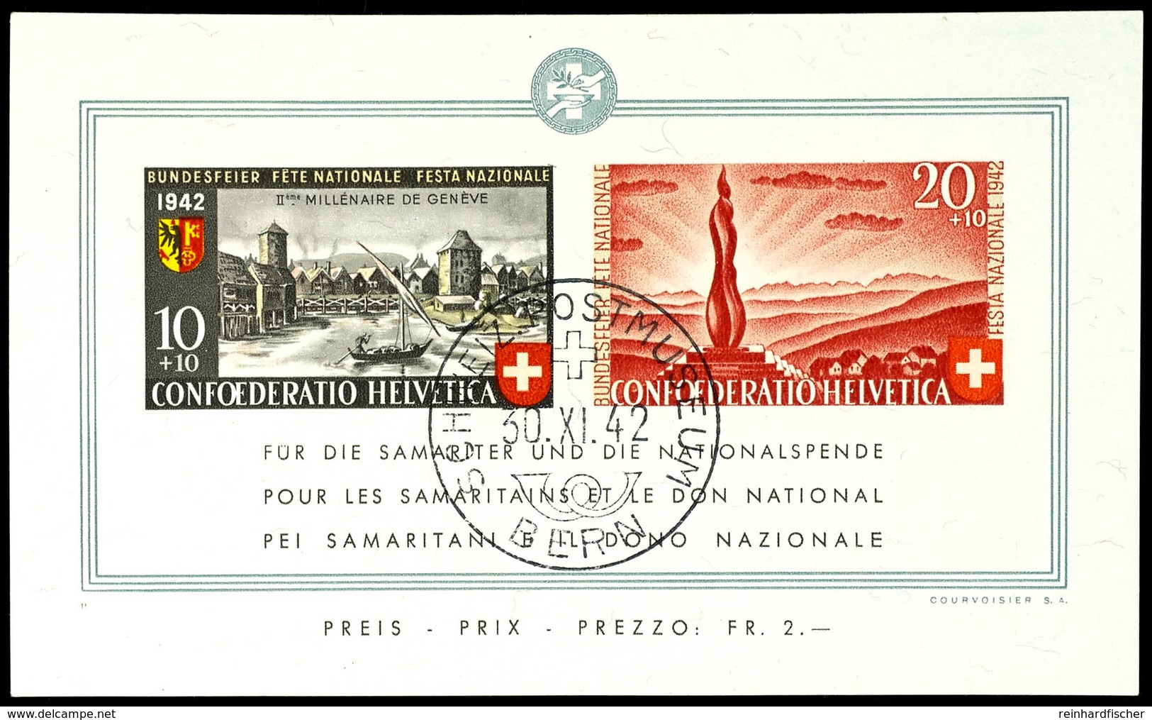 6007 1942, Blockausgabe Pro Patria 2000 Jahre Stadt Genf, Zentrisch Gestempelt "SCHWEIZ. POSTMUSEUM BERN 30.XI.42", Tade - Other & Unclassified