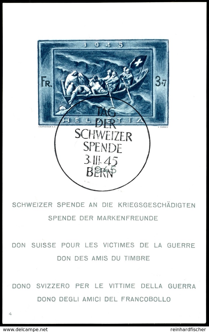 6012 1945, Blockausgabe Spende Für Die Kriegsgeschädigten Mit Sonderstempel "3.III.45", Tadellos, Fotoattest Renggli "Se - Other & Unclassified