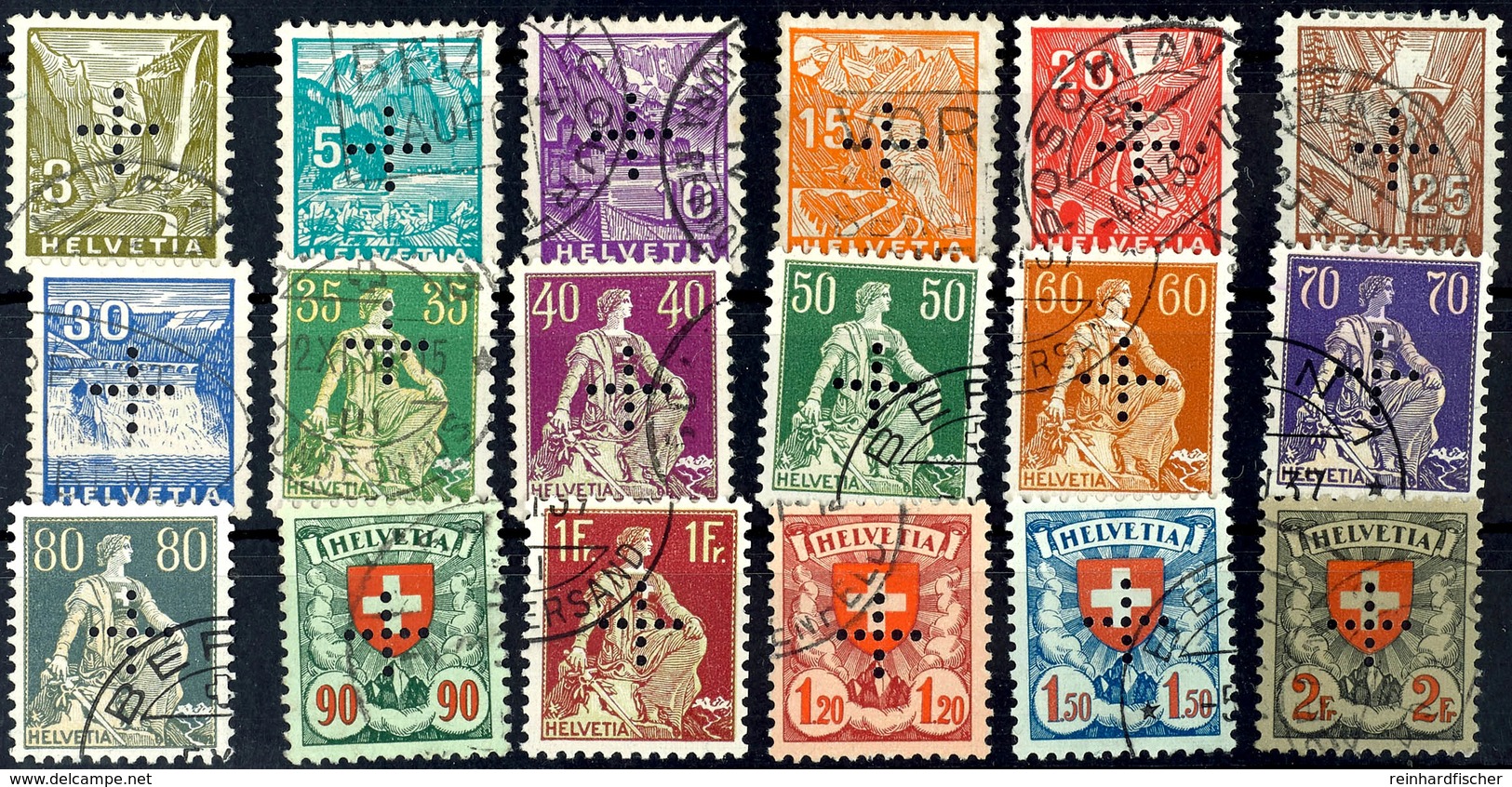 6031 1935, 3c - 2 Fr. Mit Kreuzdurchlochung, Komplett Gest., 3, 15 Und 35c. Sign. Marchand, Mi. 600.-, Katalog: 1/18 O - Dienstzegels