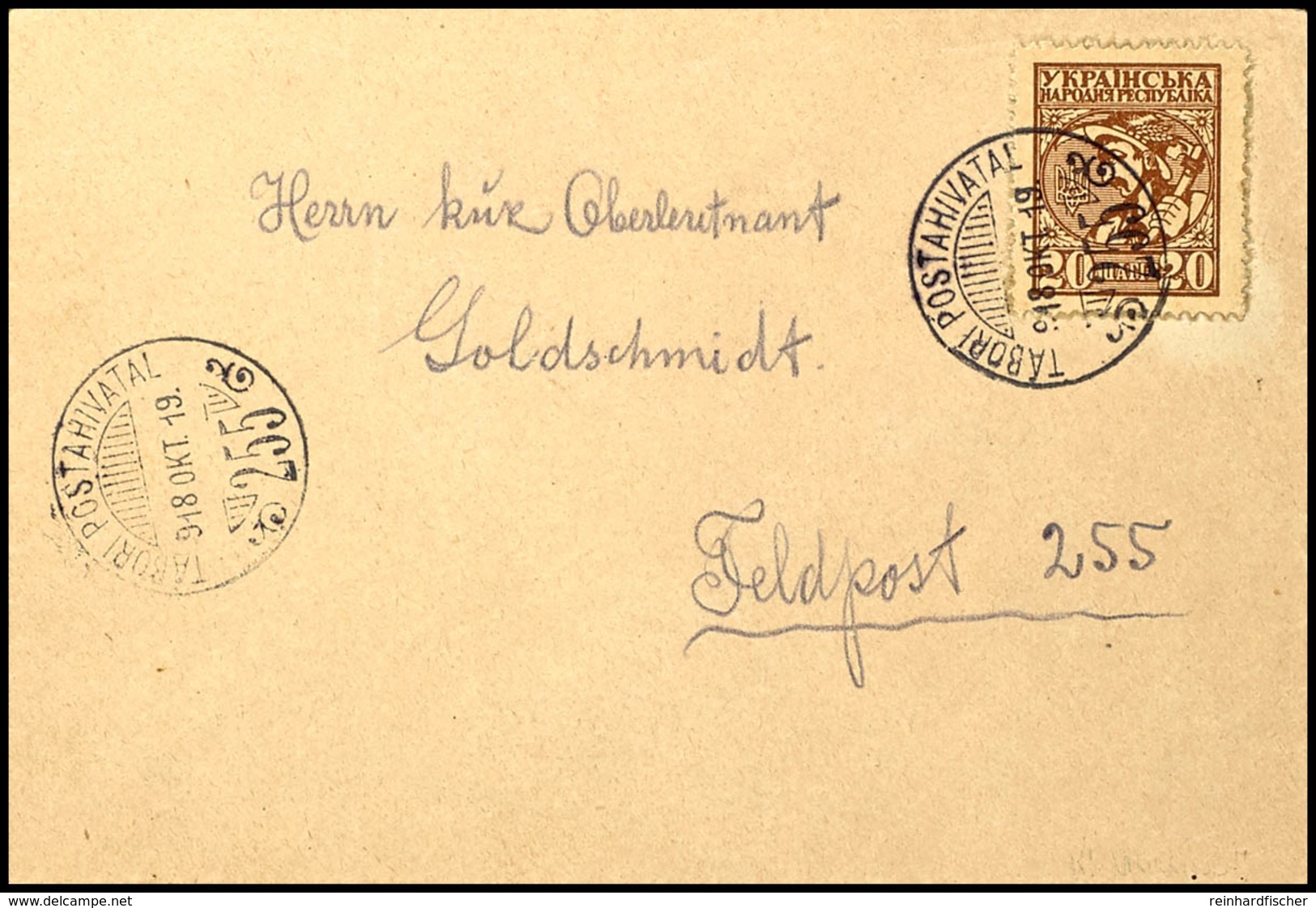 6052 20 Sch. Dunkelbraun Mit Ungarischen Feldpoststempel "TABORI POSTAHVATAL 19.OKT.(1)918" Auf Umschlag Mit Zweitem Abs - Oekraïne