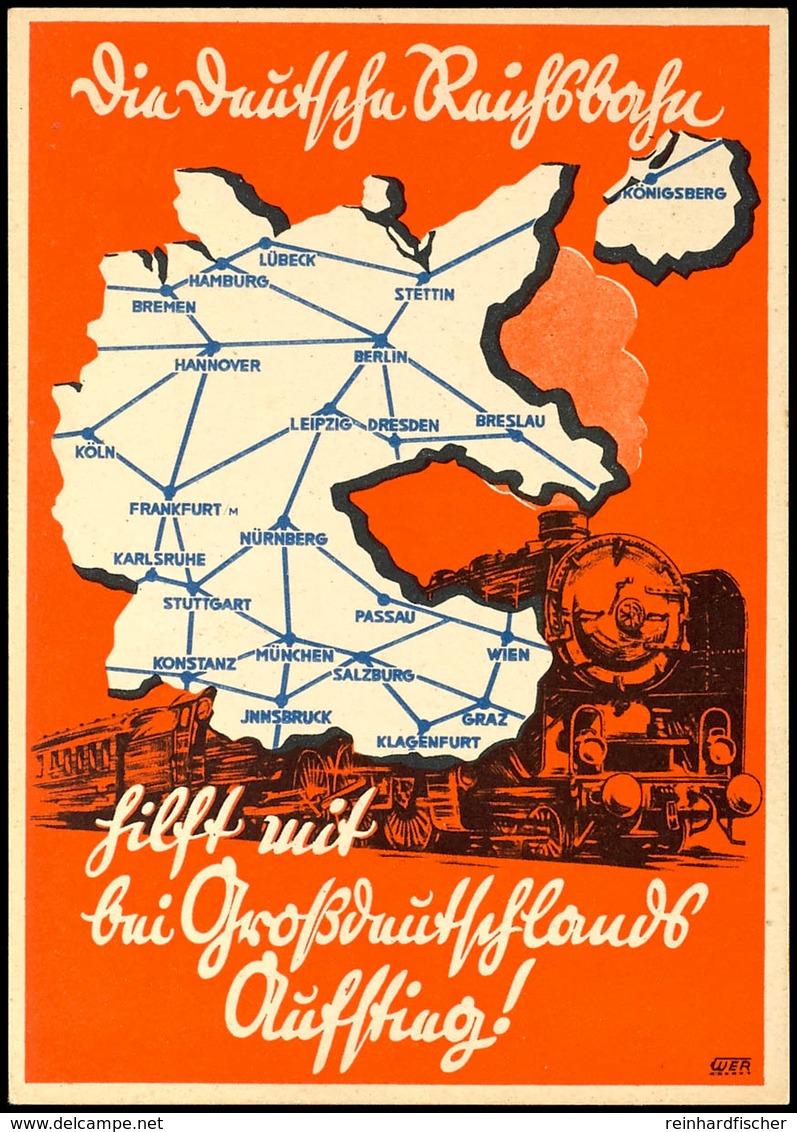 6148 Eisenbahn: Motivkarte "Die Deutsche Reichsbahn Hilft Mit Bei Großdeutschlands Aufstieg!" - Im Hintergrund Streckenn - Sonstige & Ohne Zuordnung